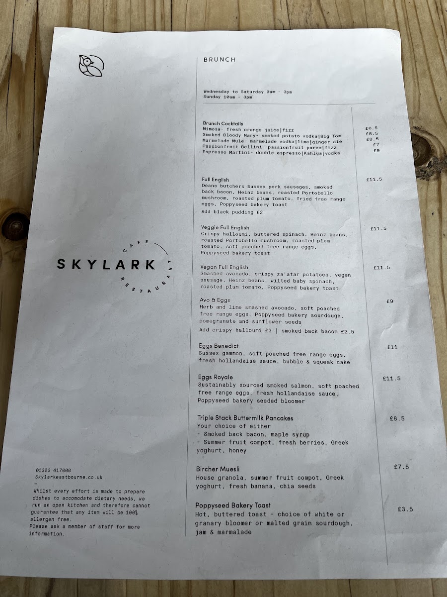 Menu Skylark-9